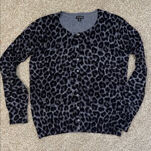 Funky Cheetah Blue Grey Print Scoop Neck Cardigan Sweater